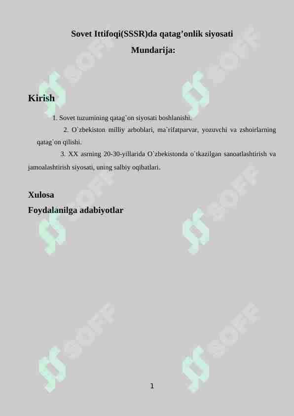 Sovet Ittifoqi(SSSR)da qatag’onlik siyosati