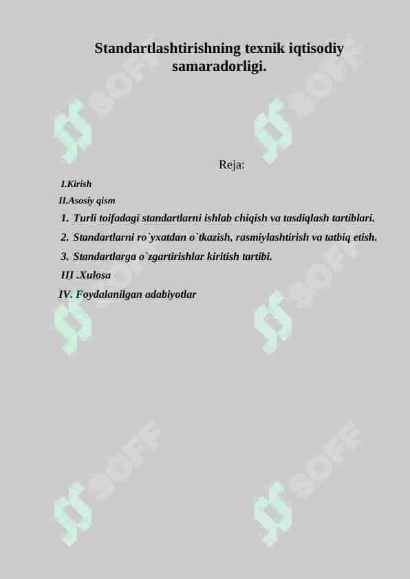 Standartlashtirishning texnik iqtisodiy samaradorligi.