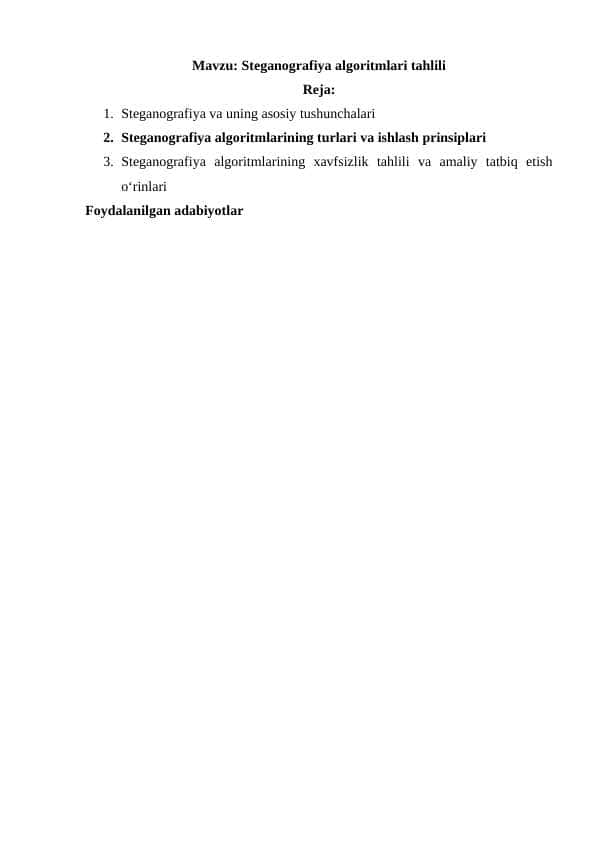 Steganografiya algoritmlari tahlili