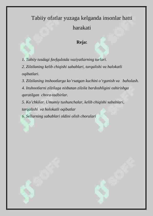 Tabiiy ofatlar yuzaga kelganda insonlar hatti harakati