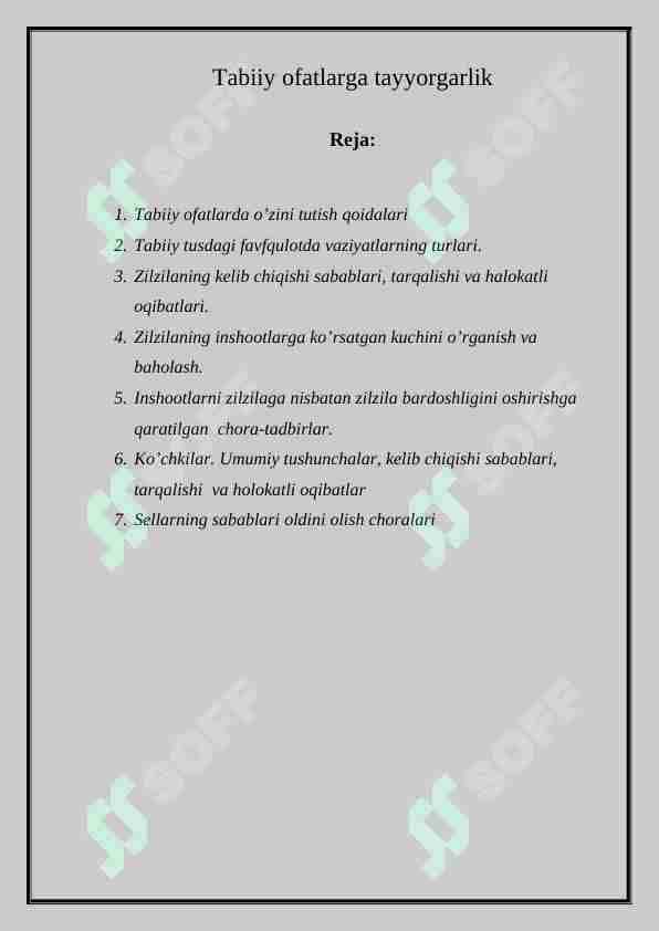 Tabiiy ofatlarga tayyorgarlik