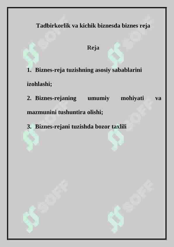 Tadbirkorlik va kichik biznesda biznes reja