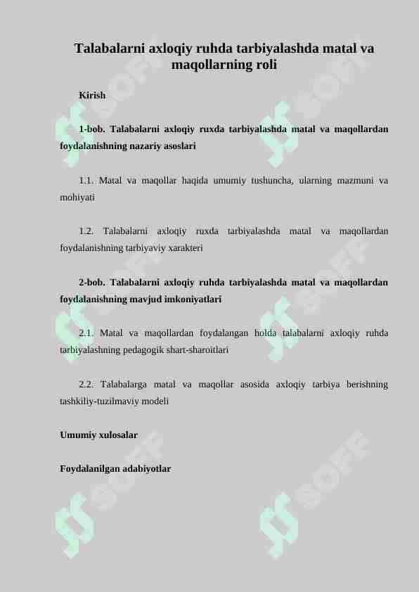 Talabalarni axloqiy ruhda tarbiyalashda matal va maqollarning roli