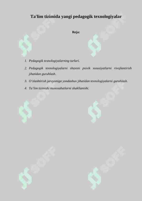 Ta'lim tizimida yangi pedagogik texnologiyalar