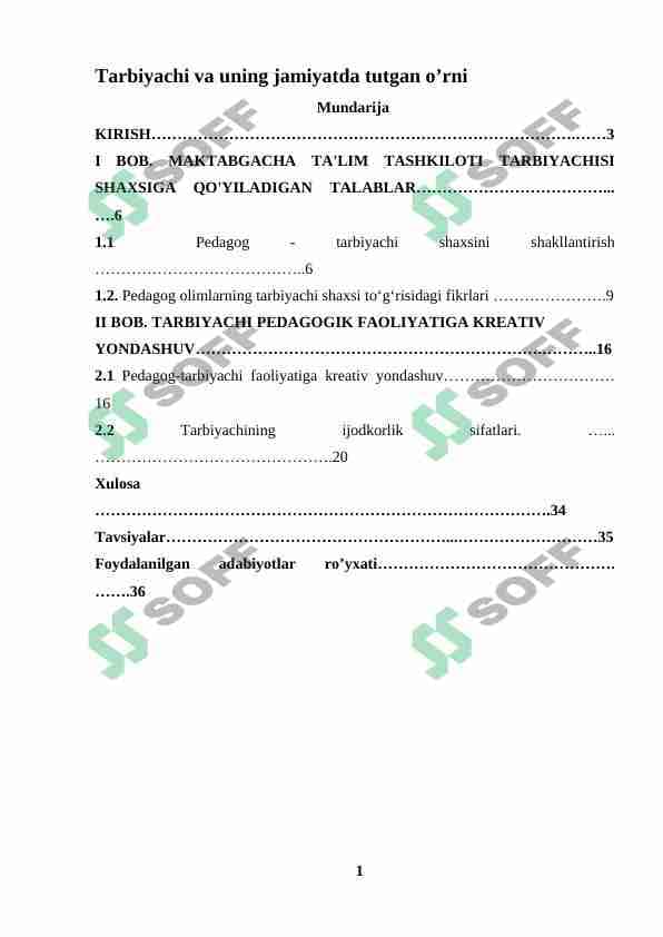 Tarbiyachi va uning jamiyatda tutgan o’rni