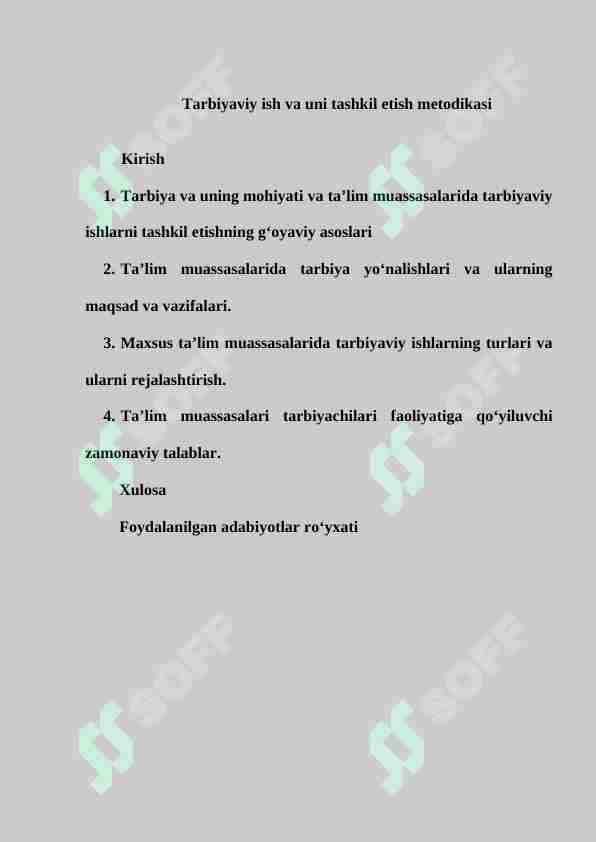 Tarbiyaviy ish va uni tashkil etish metodikasi