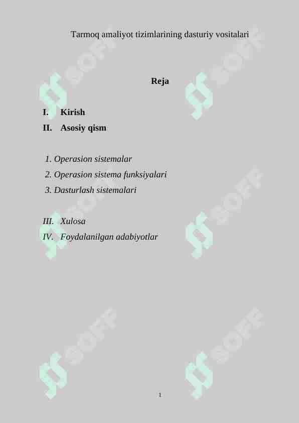 Tarmoq amaliyot tizimlarining dasturiy vositalari