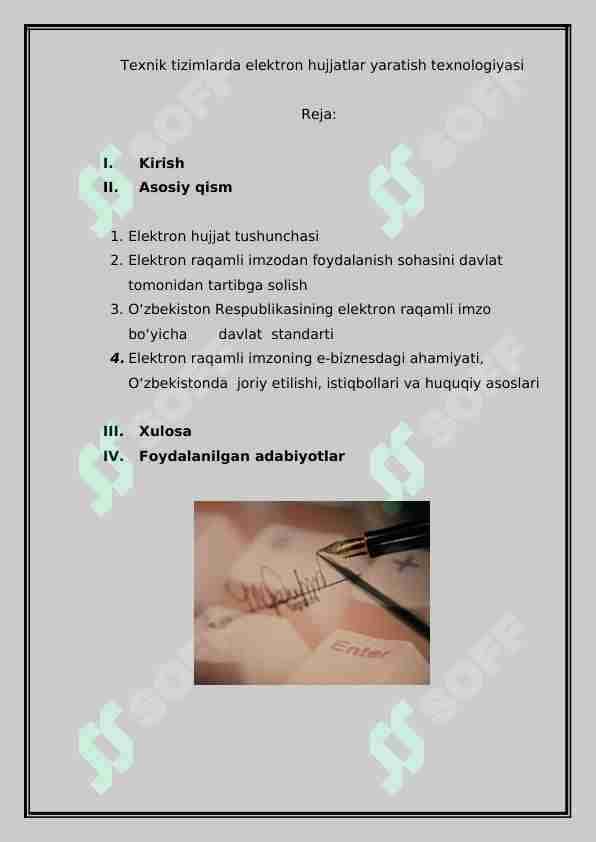 Texnik tizimlarda elektron hujjatlar yaratish texnologiyasi
