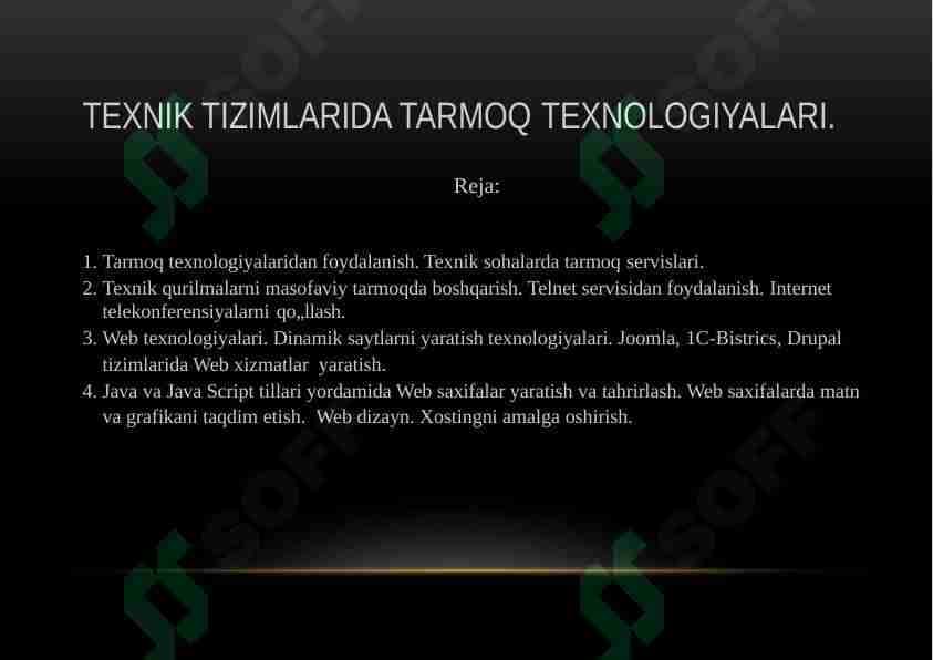 Texnik tizimlarida tarmoq texnologiyalari