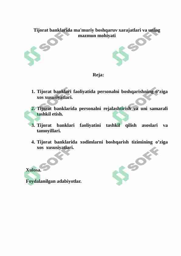 Tijorat banklarida ma'muriy boshqaruv xarajatlari va uning mazmun mohiyati