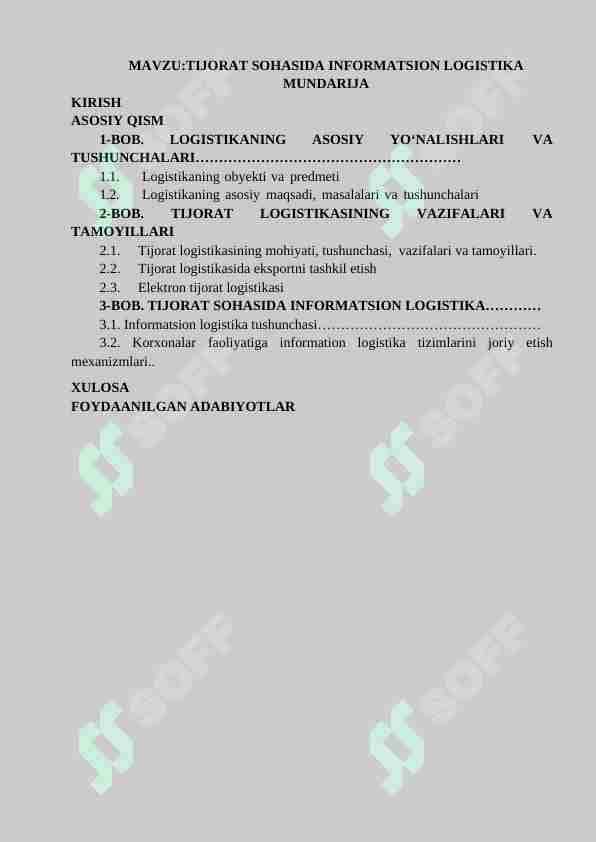 TIJORAT SOHASIDA INFORMATSION LOGISTIKA