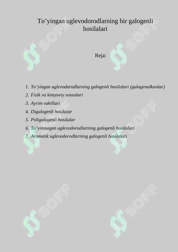To’yingan uglevodorodlarning bir galogenli hosilalari