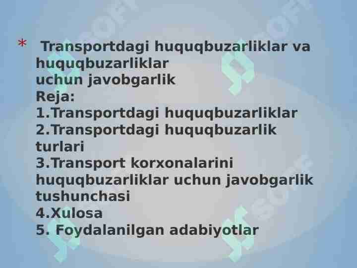 Transportdagi huquqbuzarliklar va huquqbuzarliklar
