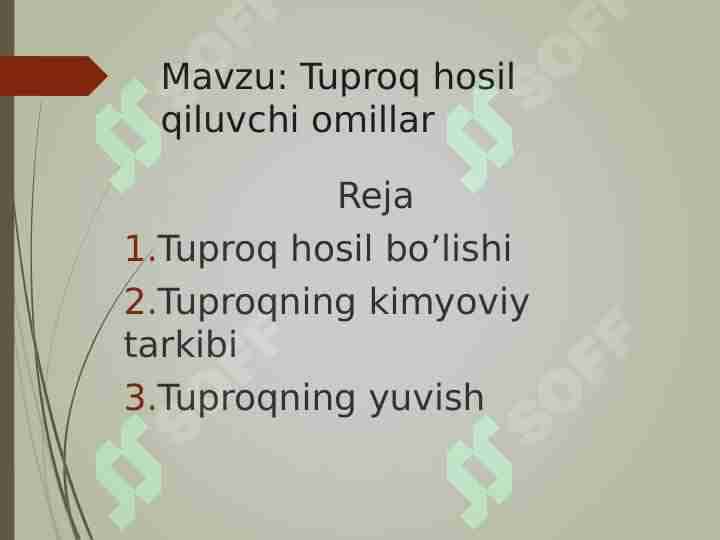 Tuproqni hosil qiluvchi omillar