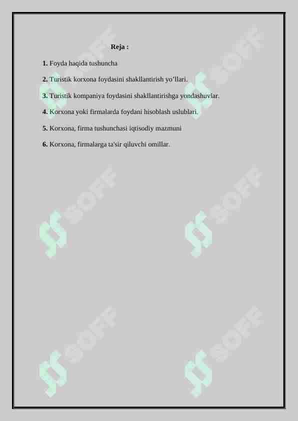 Turistik firmalarda foydani shakllantirish va undan samarali foydalanish
