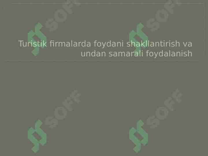 Turistik firmalarda foydani shakllantirish va undan samarali foydalanish