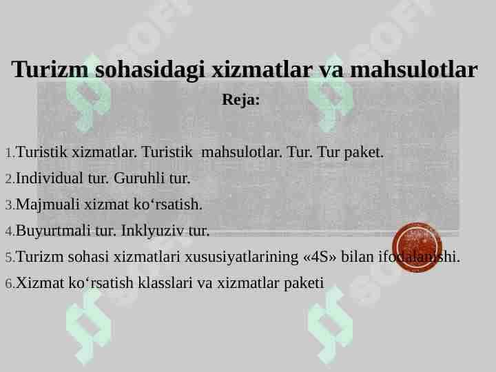 Turizm sohasidagi xizmatlar va mahsulotlar