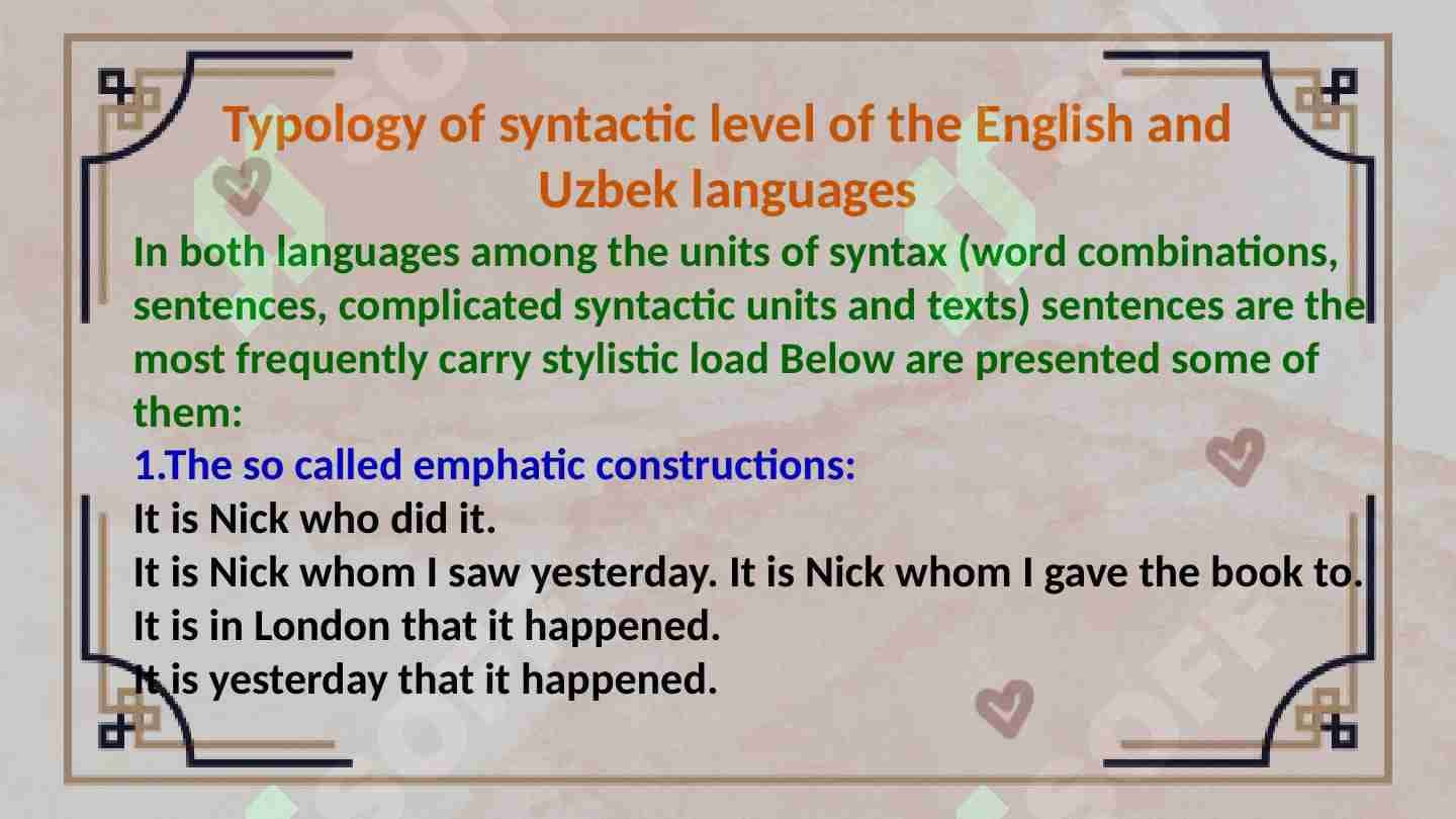 Typology of syntactic level of the English and Uzbek languages
