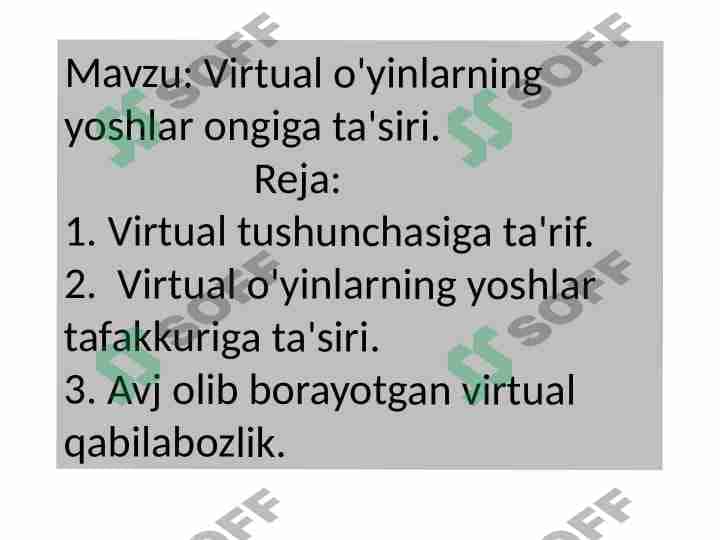 Virtual o'yinlarning yoshlar ongiga ta'siri