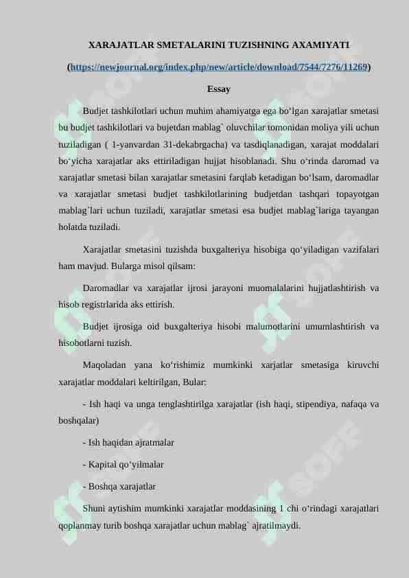 XARAJATLAR SMETALARINI TUZISHNING AXAMIYATI