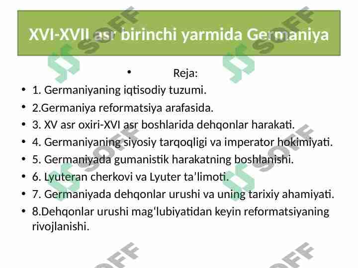 XVI-XVII asr birinchi yarmida Germaniya