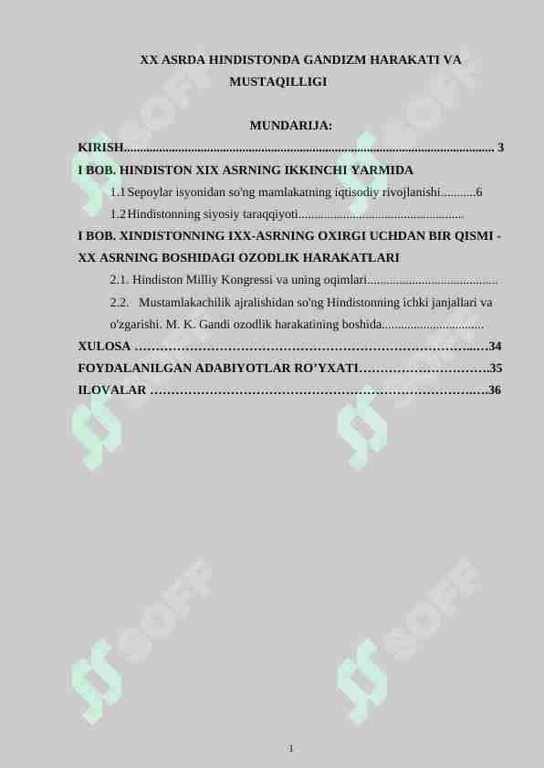 XX ASRDA HINDISTONDA GANDIZM HARAKATI VA MUSTAQILLIGI