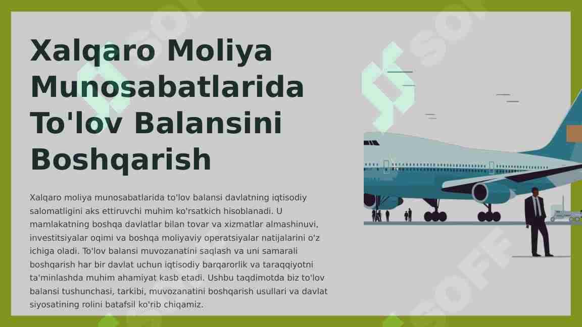 Xalqaro Moliya Munosabatlarida To'lov Balansini Boshqarish