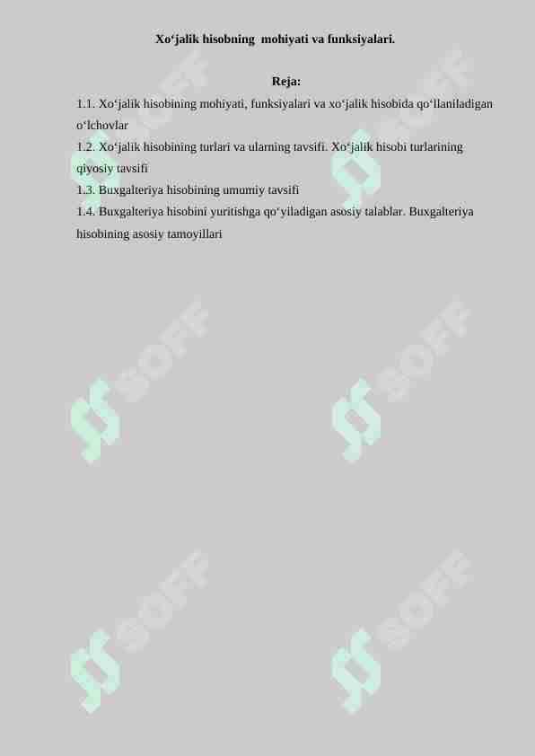 Xo‘jalik hisobning mohiyati va funksiyalari