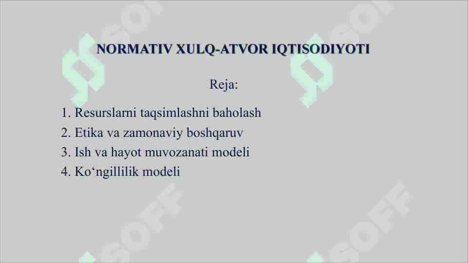 NORMATIV XULQ-ATVOR IQTISODIYOTI