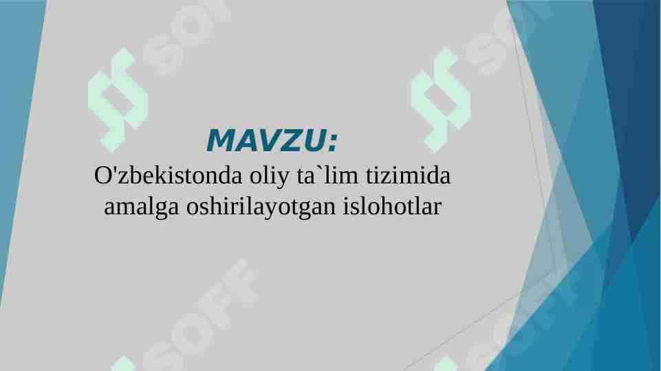 O'zbekistonda oliy ta`lim tizimida amalga oshirilayotgan islohotlar