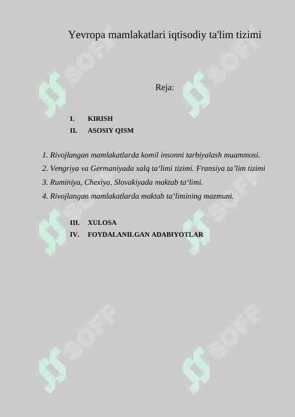 Yevropa mamlakatlari iqtisodiy ta'lim tizimi