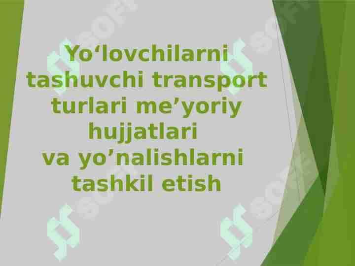 Yo‘lovchilarni tashuvchi transport vositalari va yo‘nalishlar tuzilmasi
