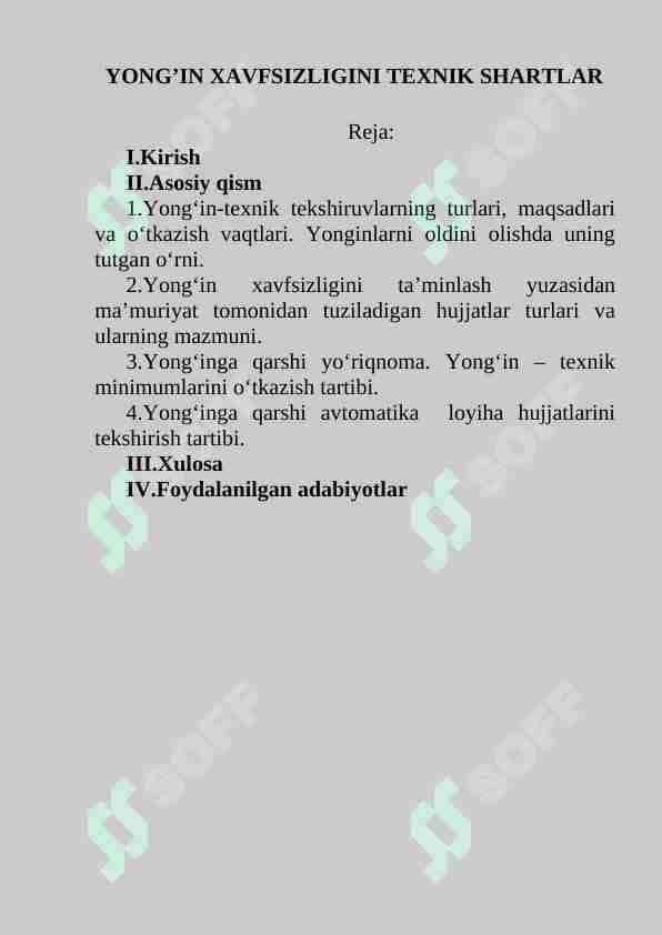 Yong’in xavfsizligini texnik shartlar
