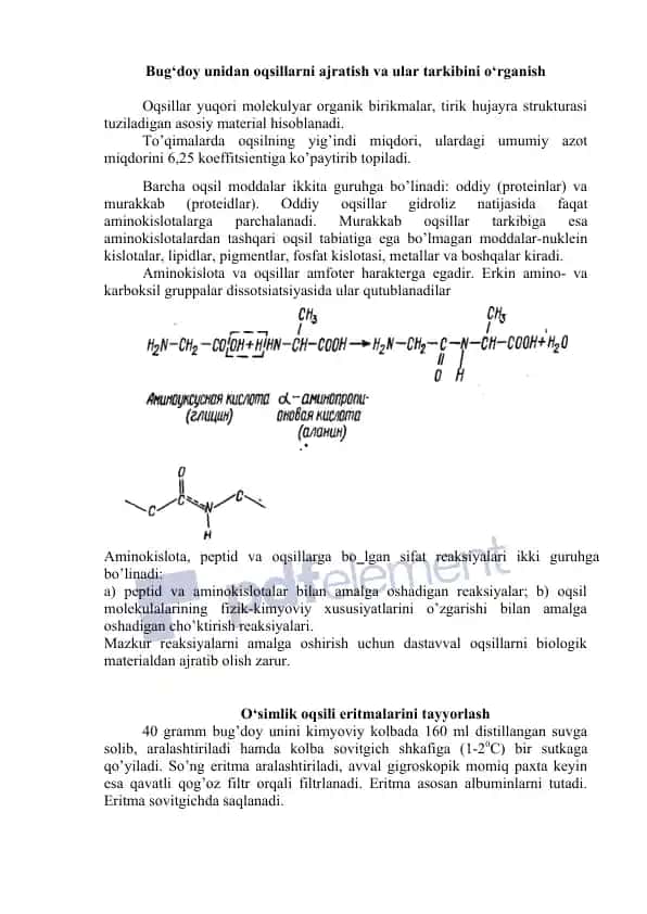 Bug‘doy unidan oqsillarni ajratish va ular tarkibini o‘rganish