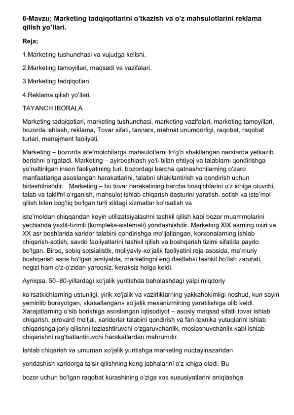 Marketing tadqiqotlari va reklama qilish yo’llari