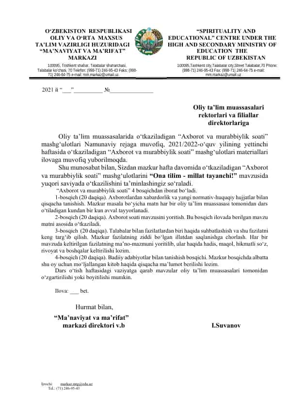 "Axborot va murabbiylik soati"