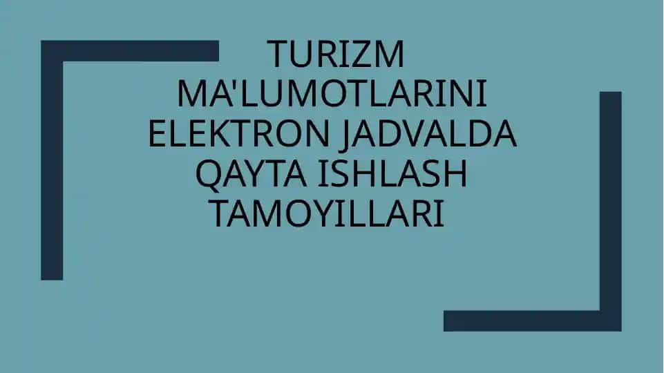 Turizm ma'lumotlarini elektron jadvalda qayta ishlash tamoqiyillari