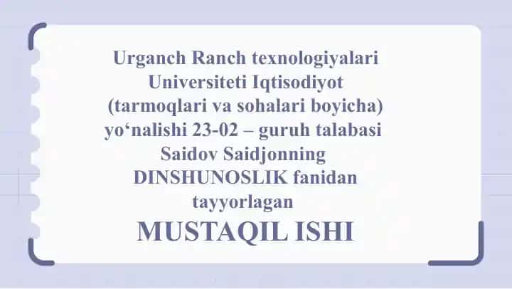 Diniy Tashkiyotlarning Zamonaviy Dunyoviy Me'yori