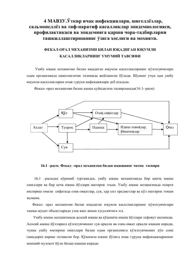 Ўткир ичак инфекциялари, шигеллёзлар, сальмонеллёз ва тиф-паратиф касалликлар эпидемиологияси, профилактикаси ва эпидемияга қарши чора-тадбирларни ташкиллаштиришнинг ўзига хослиги ва мохияти