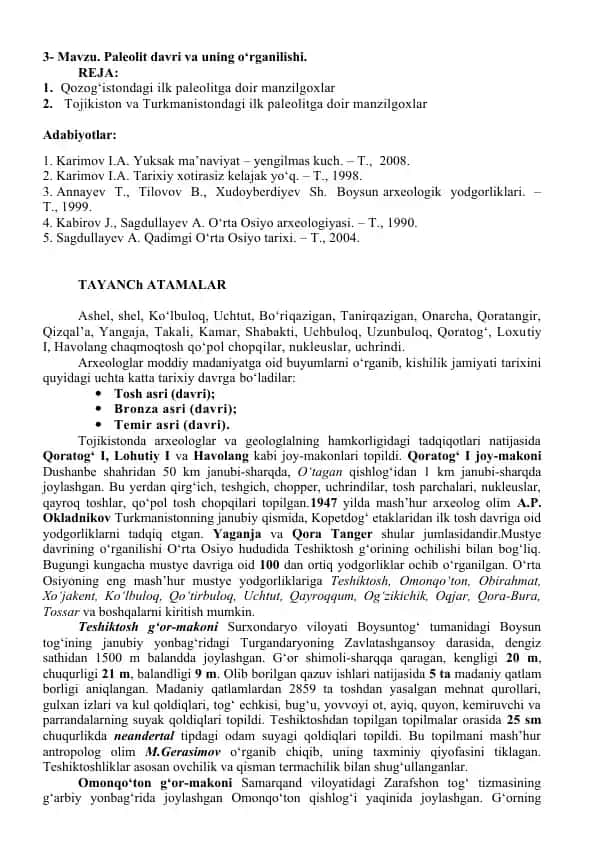 Paleolit davri va uning o‘rganilishi