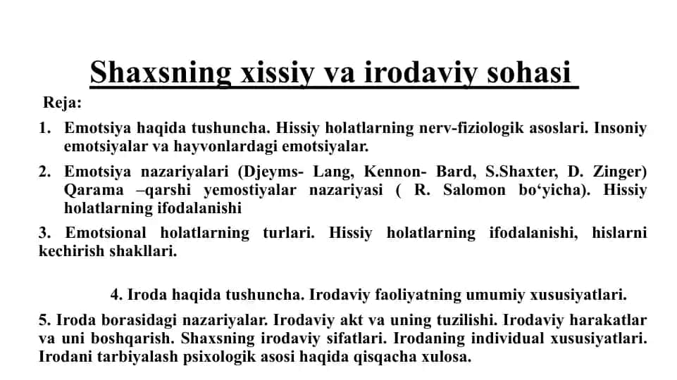 Shaxsning xiysi va irodaviy sohasi