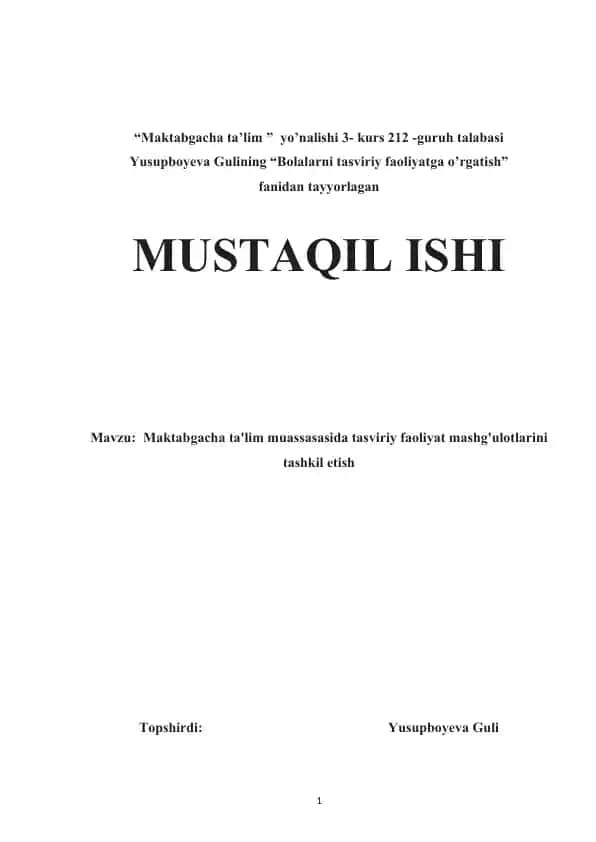 Maktabgacha ta’lim muassasasida tasviriy faoliyat mashg'ulotlari