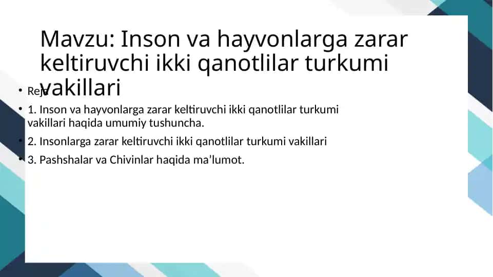 Inson va hayvonlarga zarar keltiruvchi ikki qanotlilar turkumi vakillari