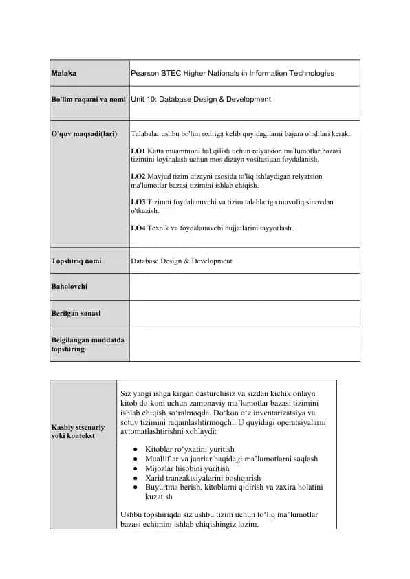 Pearson BTEC Higher Nationals in Information Technologies