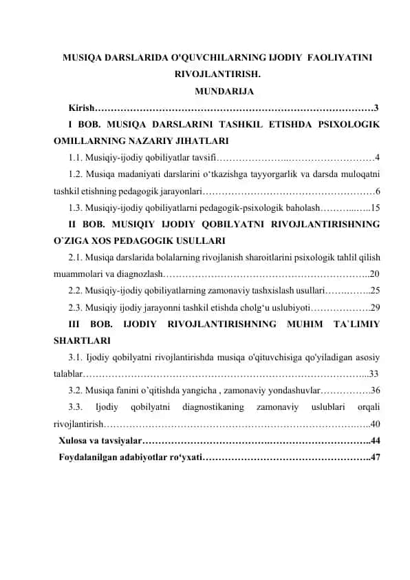 Musiqa darslarida o‘quvchilarning ijodiy faoliyatini rivojlantirish