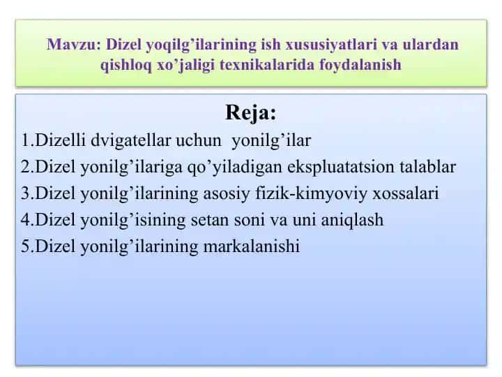 Dizel dvigatellari uchun yonilg‘ilar