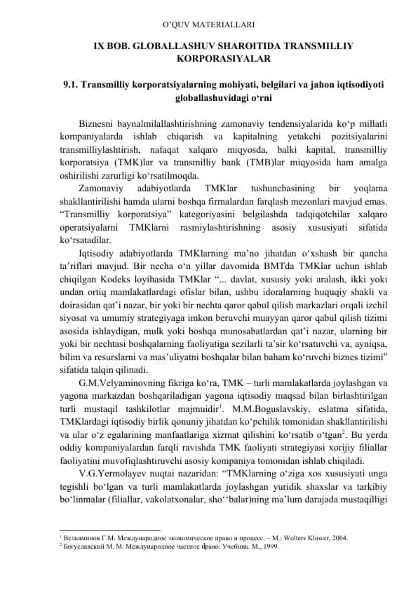Transmilliy korporatsiyalar haqida o'quv material