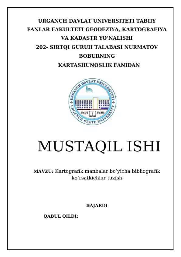 Kartografik manbalar bo’yicha bibliografik ko’rsatkichlar tuzish