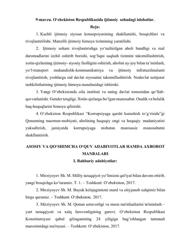 O‘zbekiston Respublikasida ijtimoiy sohadagi islohotlar