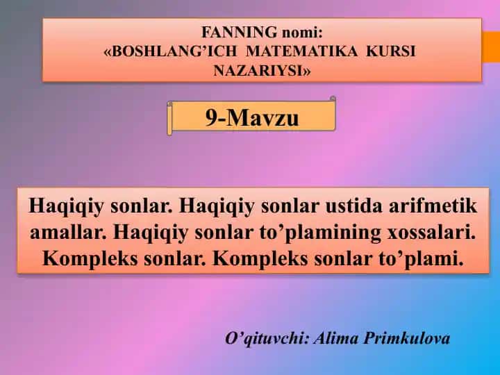 Boshlang'ich matematika kursi Nazariysi